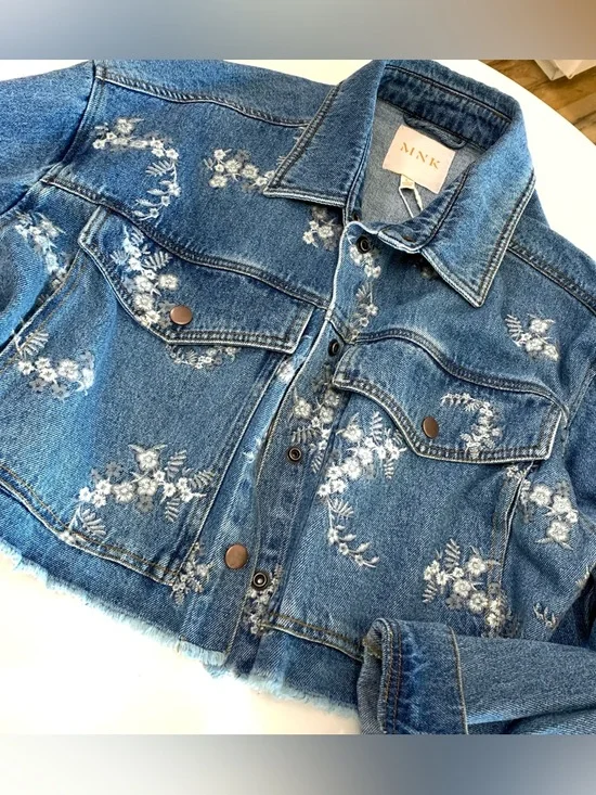 Embroidered Denim Crop Fringe Jacket - Picture 3 of 9